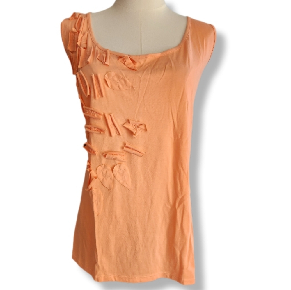 Talbots Woman Orange Asymmetrical Ruffled Super Soft Pima Cotton Tank Top 2X